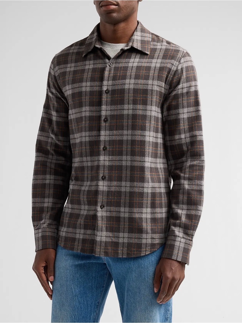 Vince Melange Flannel Shirt Mens XL Classic Fit Plaid Grey Button Up 100% Cotton